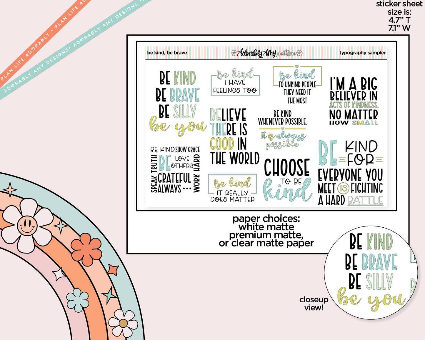 Be Kind, Be Brave, Be Silly, Be You Deco Typography Sampler Planner Stickers