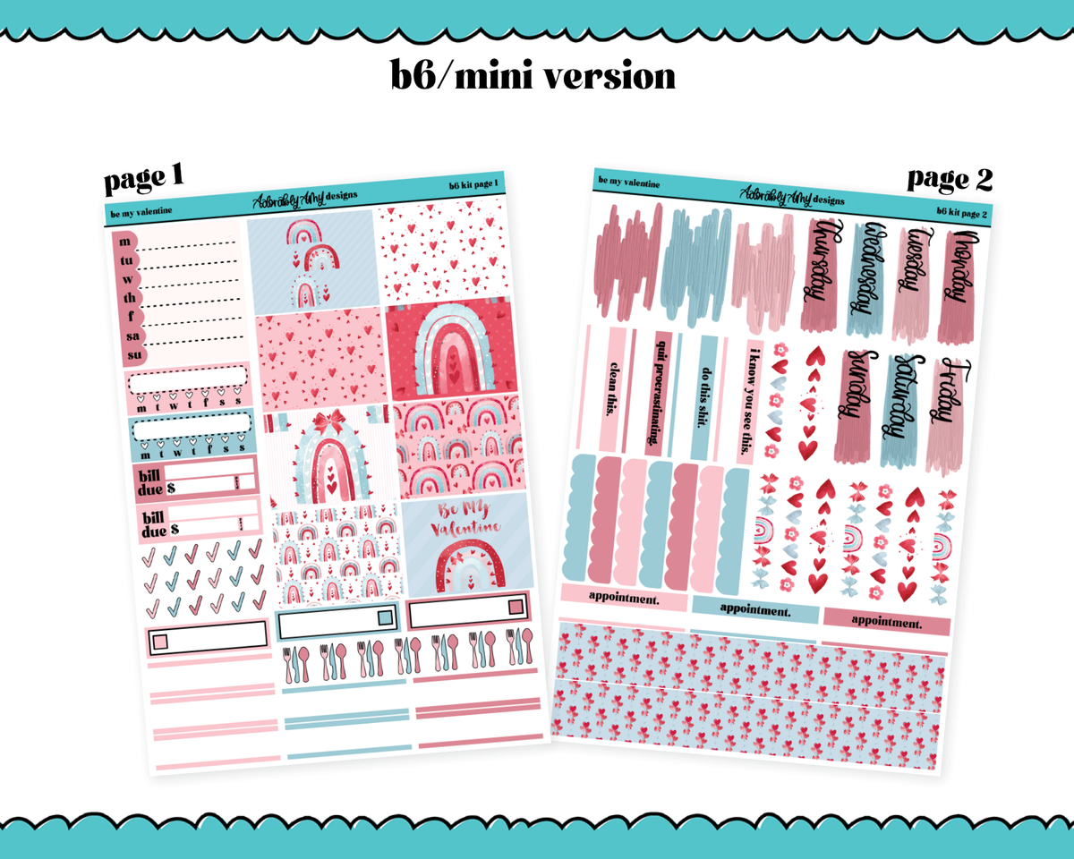 Mini B6 Be My Valentine Watercolor Weekly Planner Sticker Kit sized fo –  Adorably Amy Designs