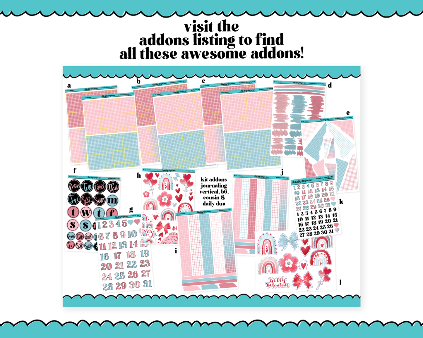 Mini B6 Be My Valentine Watercolor Weekly Planner Sticker Kit sized for ANY Vertical Insert