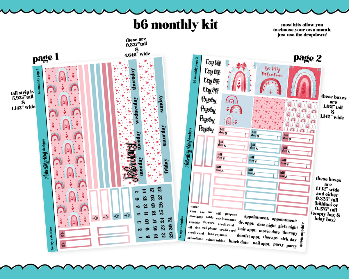Mini B6 Be My Valentine Watercolor Weekly Planner Sticker Kit sized fo –  Adorably Amy Designs