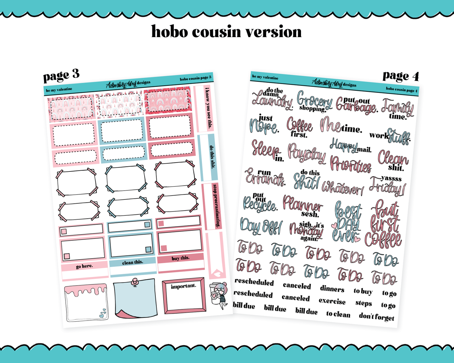 Hobonichi Cousin Weekly Be My Valentine Watercolor Planner Sticker Kit for Hobo Cousin or Similar Planners