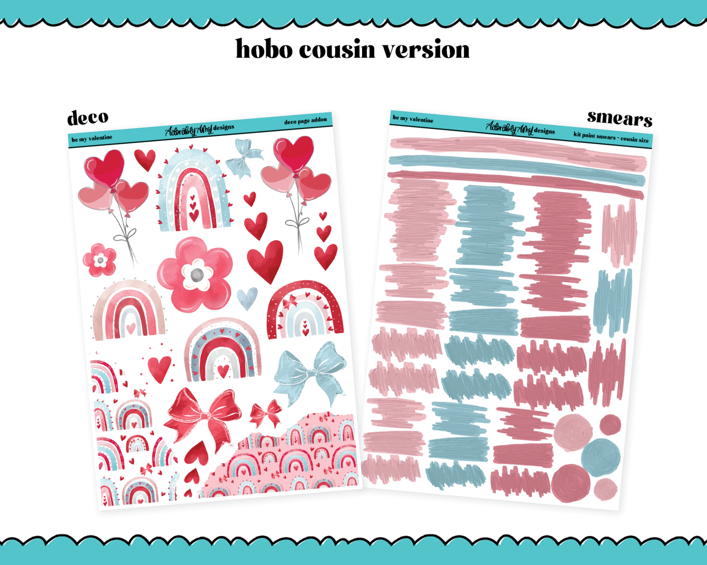 Hobonichi Cousin Weekly Be My Valentine Watercolor Planner Sticker Kit for Hobo Cousin or Similar Planners