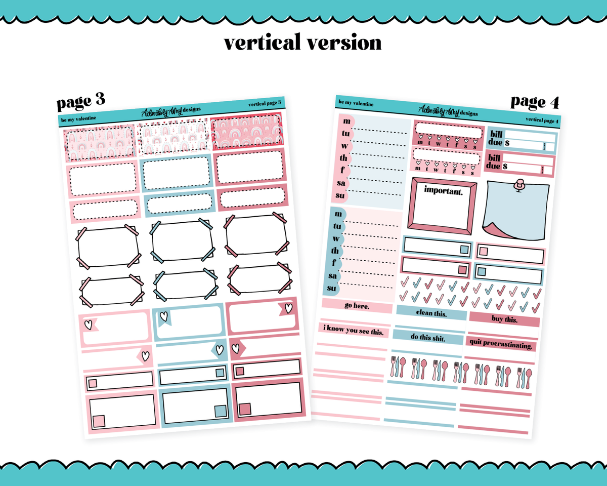 Mini B6 Be My Valentine Watercolor Weekly Planner Sticker Kit sized fo –  Adorably Amy Designs