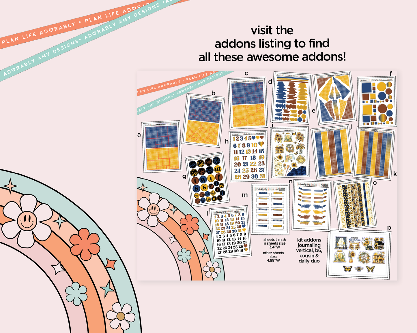Vertical Be a Sunflower Weekly Sticker Kit for Vertical Standard Size Planners or Insert