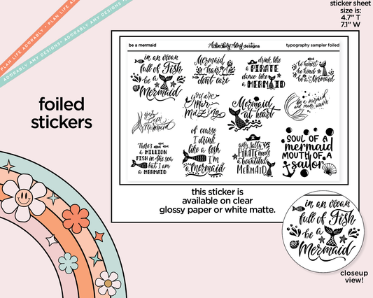 Foiled Be a Mermaid Deco Typography Sampler Planner Stickers