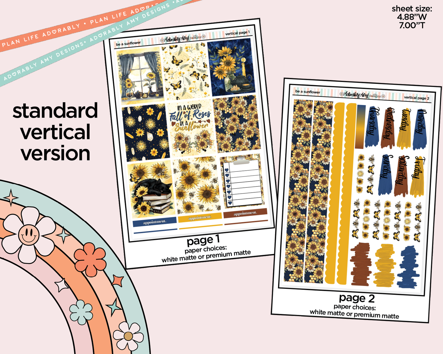 Vertical Be a Sunflower Weekly Sticker Kit for Vertical Standard Size Planners or Insert