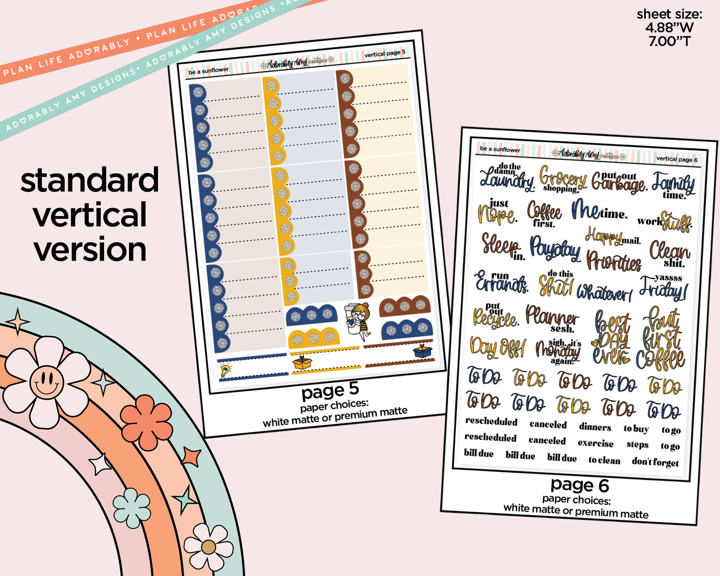 Vertical Be a Sunflower Weekly Sticker Kit for Vertical Standard Size Planners or Insert
