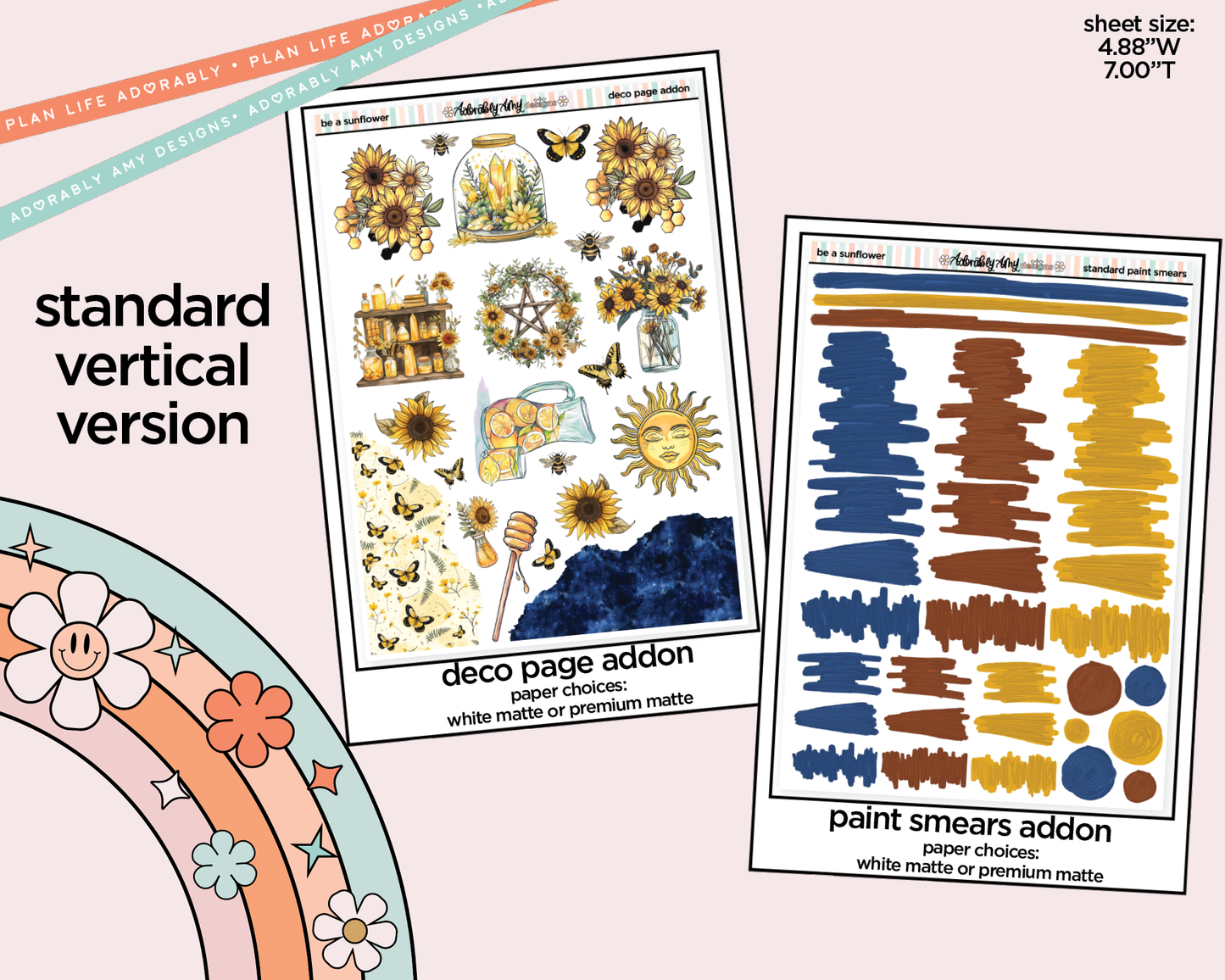 Vertical Be a Sunflower Weekly Sticker Kit for Vertical Standard Size Planners or Insert