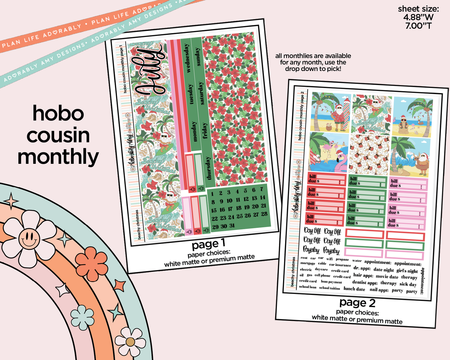 Hobonichi Cousin Monthly Pick Your Month Beachy Christmas Planner Sticker Kit for Hobo Cousin or Similar Planners