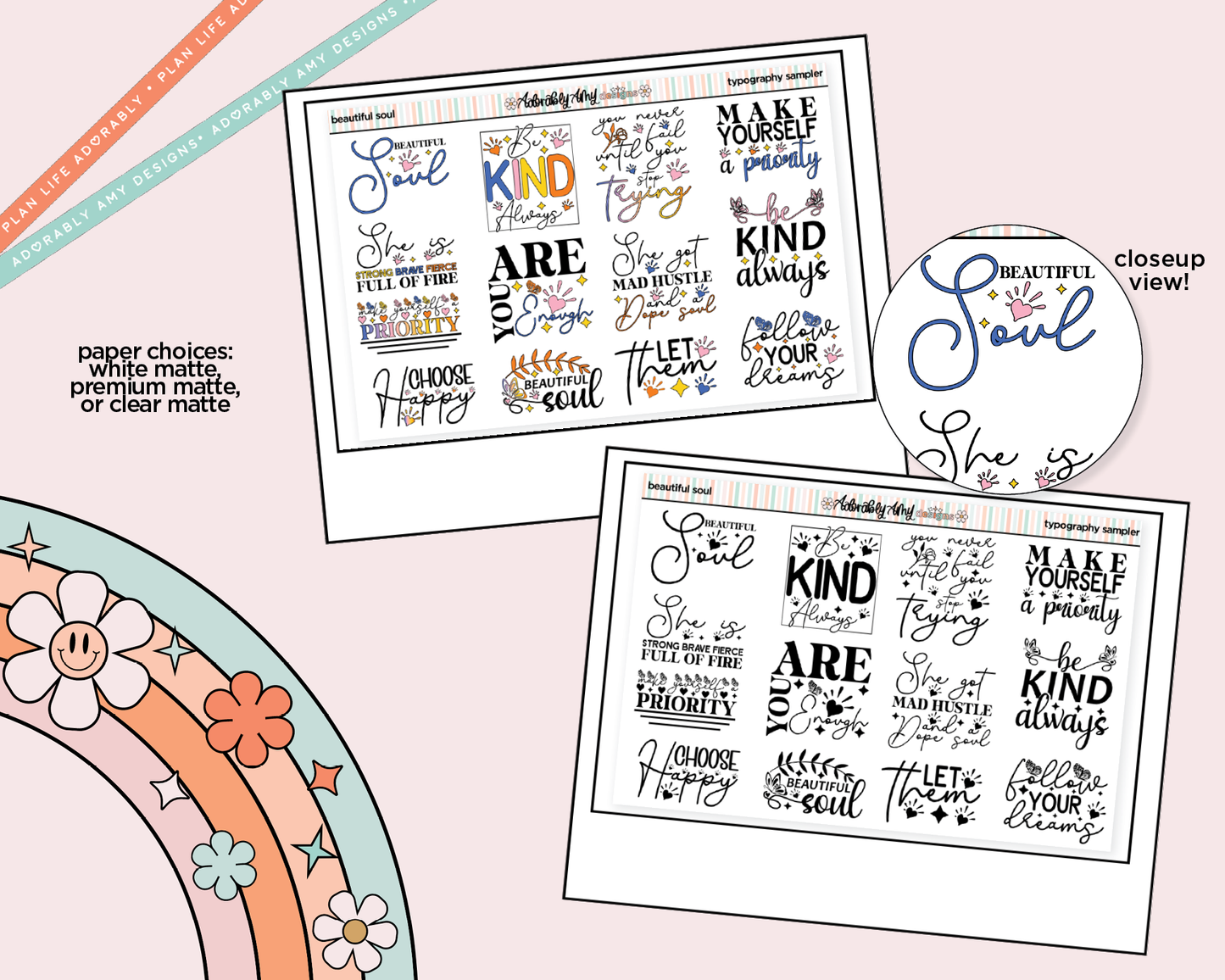 Beautiful Soul Deco Typography Sampler Planner Stickers