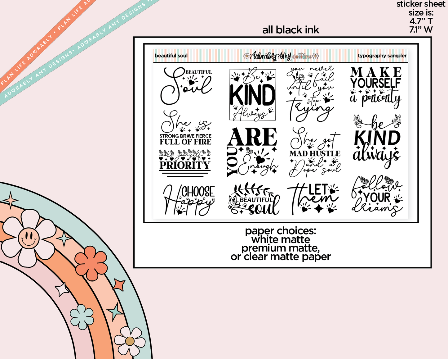 Beautiful Soul Deco Typography Sampler Planner Stickers