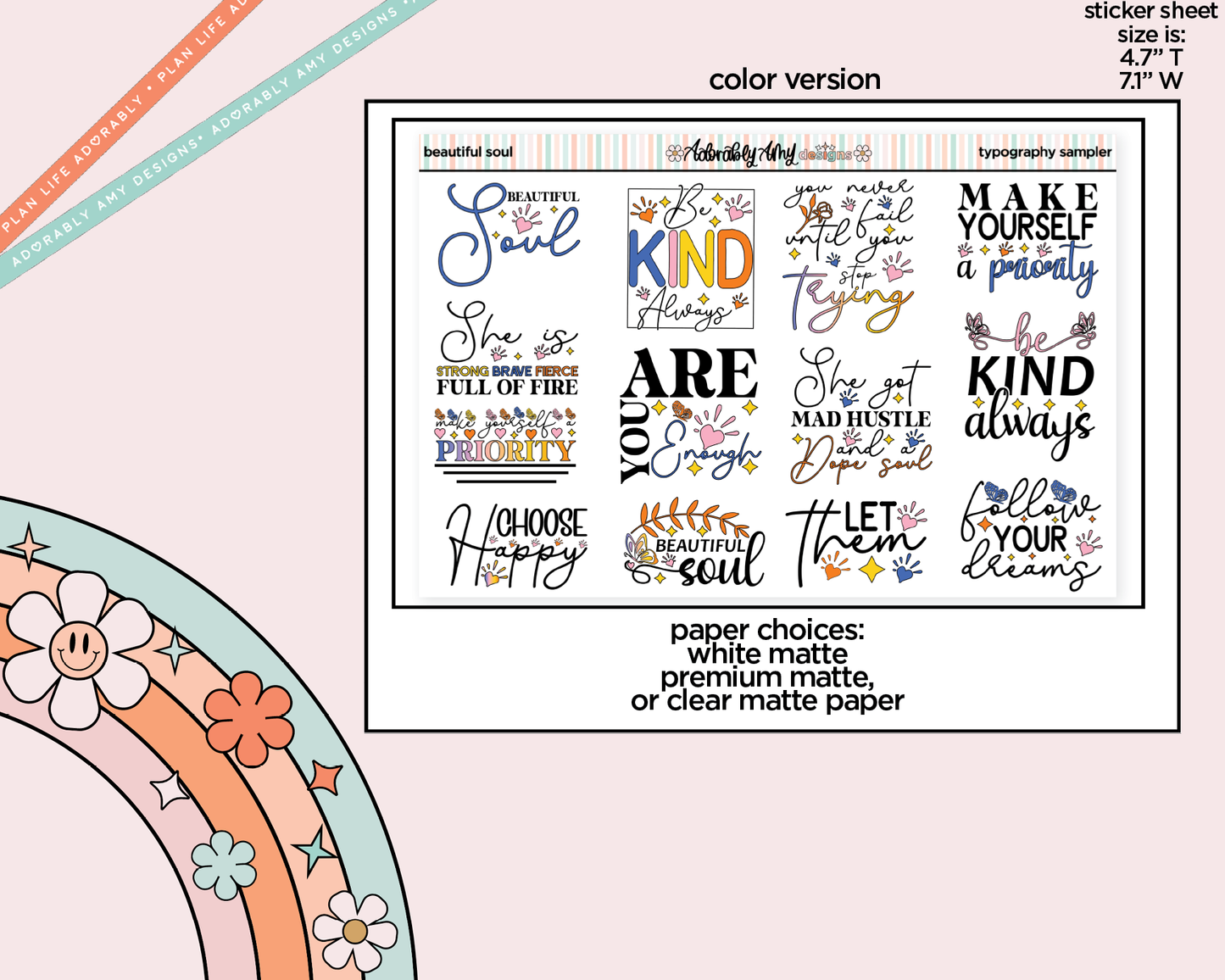 Beautiful Soul Deco Typography Sampler Planner Stickers