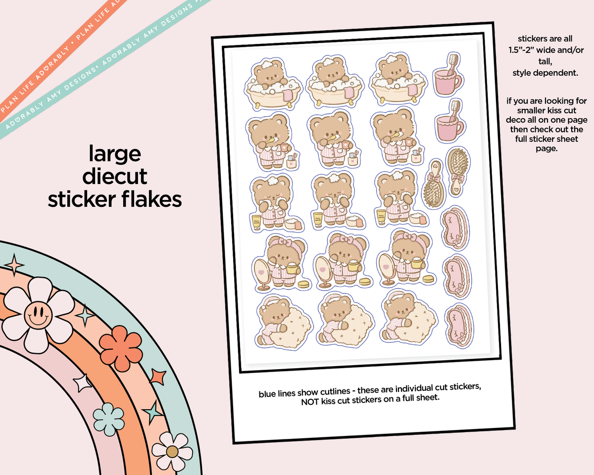 Bedtime Routine Bear Deco Stickers in Multiple Sizes Decorative Planner Stickers - Adorably Amy Designs