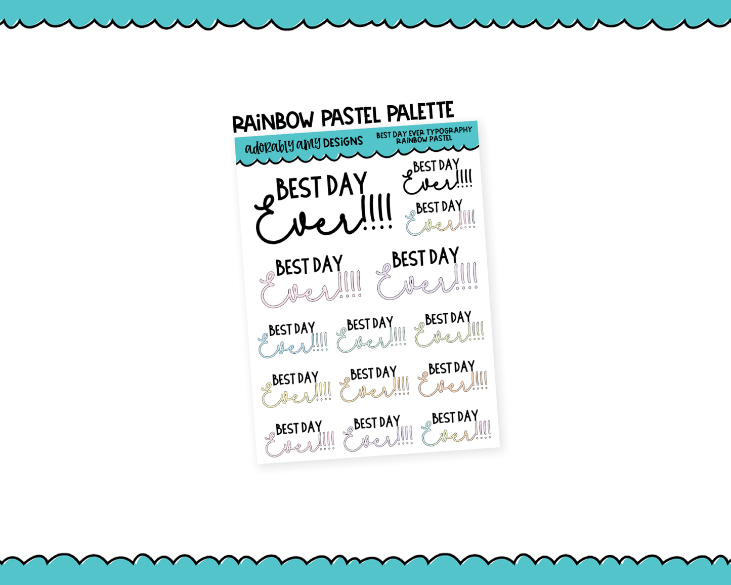 Rainbow or Black Best Day Ever Typography Planner Stickers for any Planner or Insert