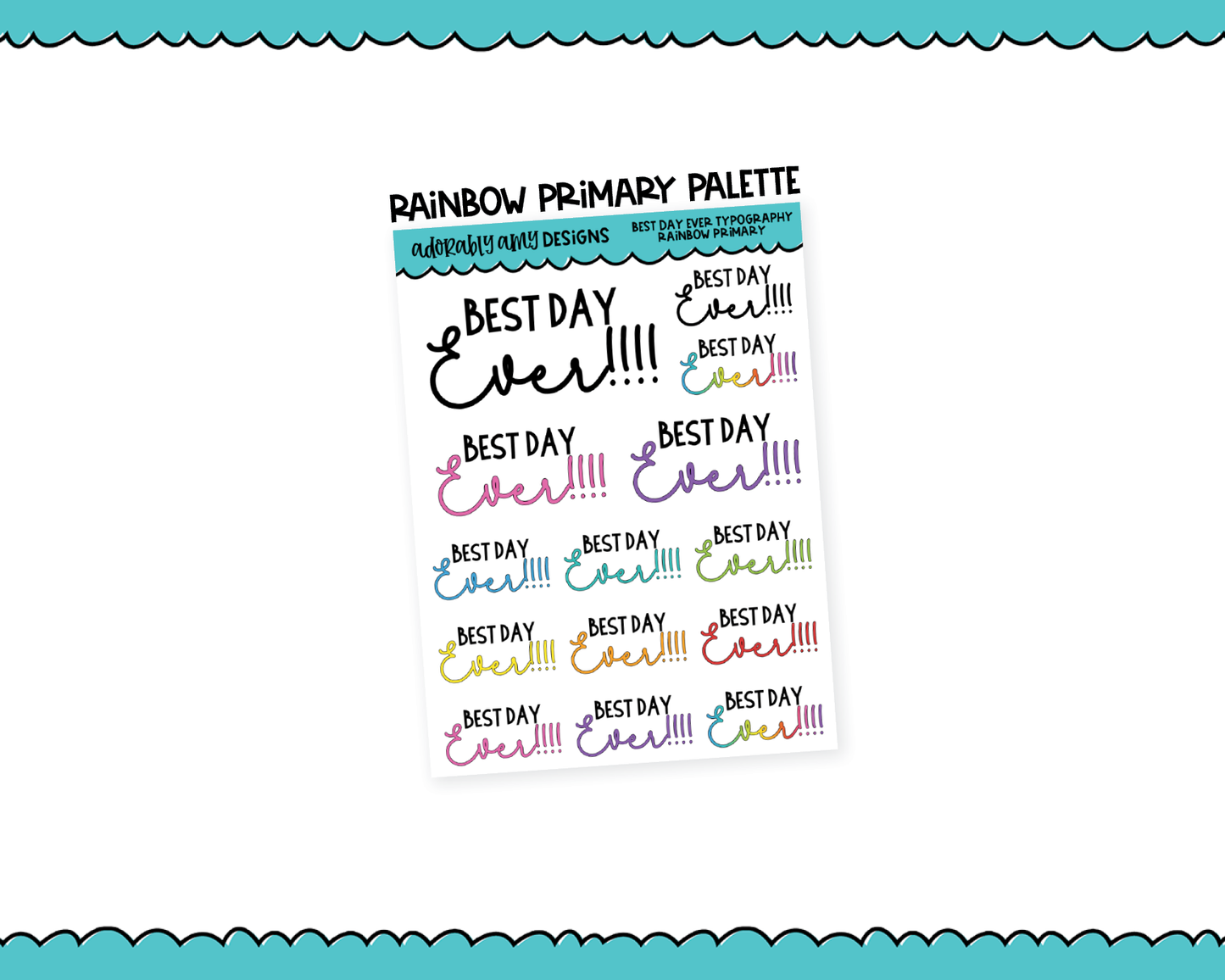 Rainbow or Black Best Day Ever Typography Planner Stickers for any Planner or Insert
