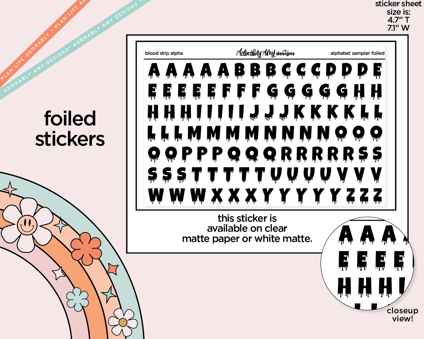 Foiled Blood Drip Alphabet Stickers Deco Typography Sampler Planner Stickers