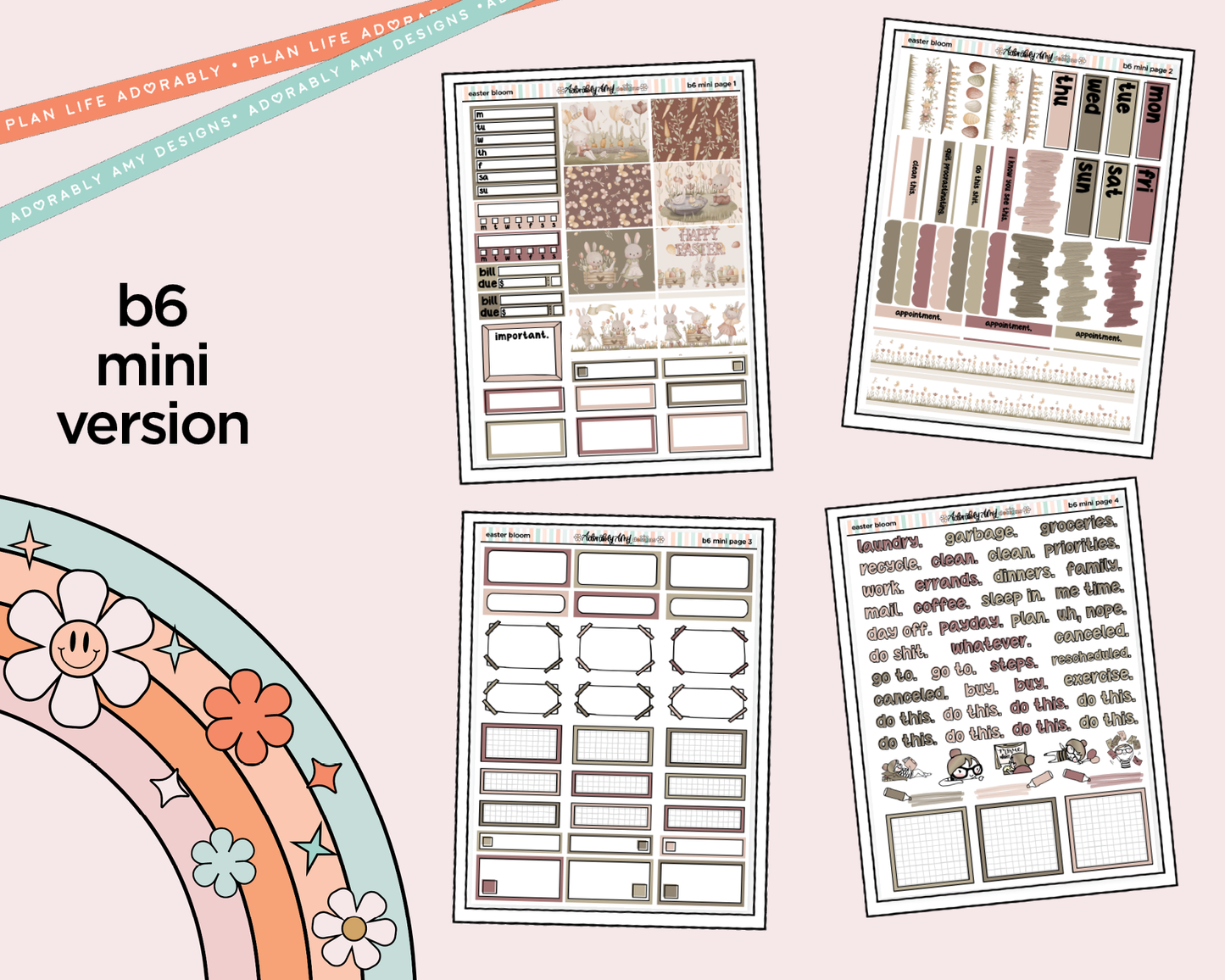 Mini B6 Easter Bloom Planner Sticker Kit sized for ANY Vertical Insert