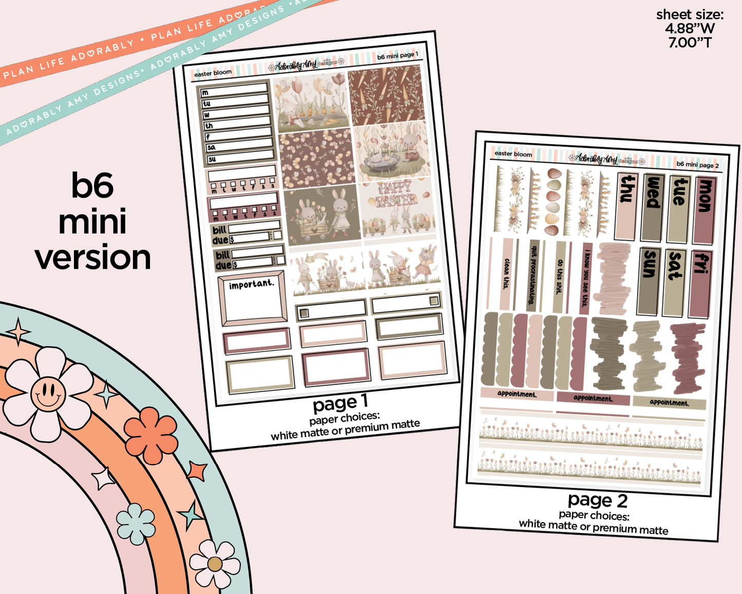 Mini B6 Easter Bloom Planner Sticker Kit sized for ANY Vertical Insert