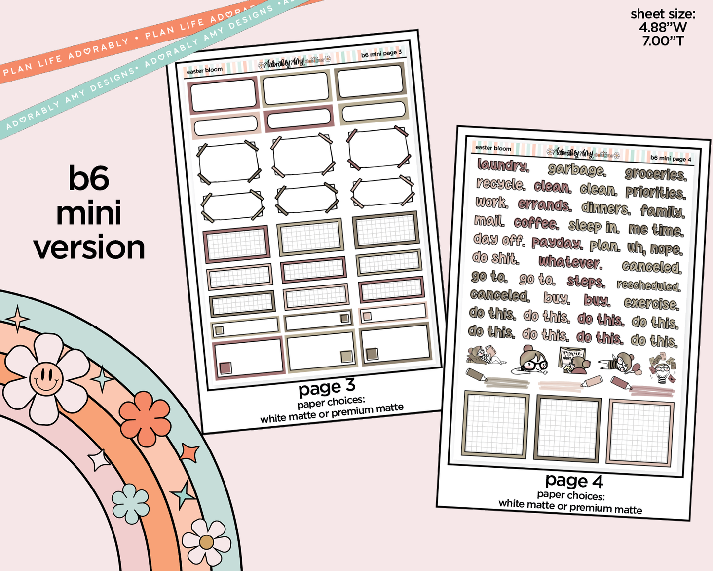 Mini B6 Easter Bloom Planner Sticker Kit sized for ANY Vertical Insert
