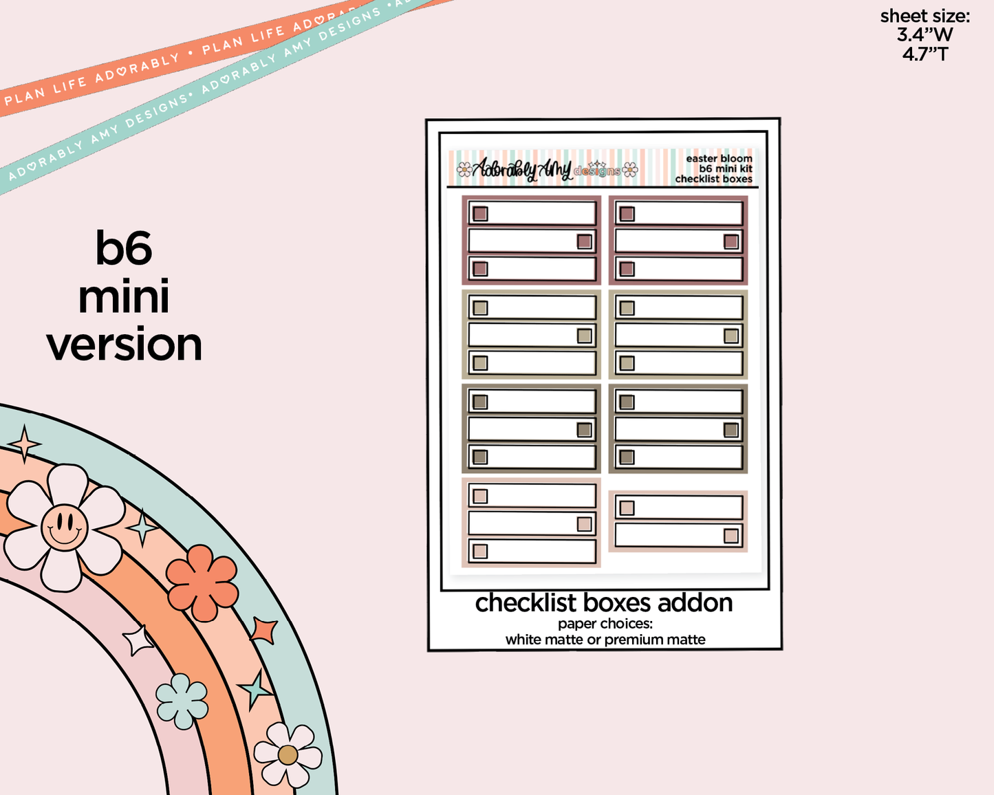 Mini B6 Easter Bloom Planner Sticker Kit sized for ANY Vertical Insert