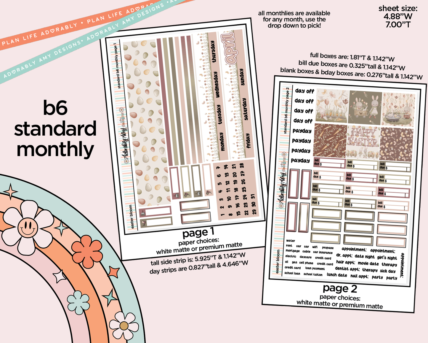Standard B6 Monthly Pick Your Month Easter Bloom Planner Sticker Kit for some B6 Planners