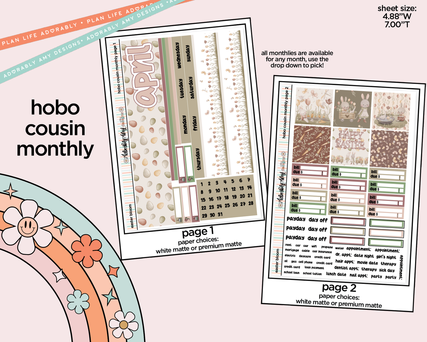 Hobonichi Cousin Monthly Pick Your Month Easter Bloom Planner Sticker Kit for Hobo Cousin or Similar Planners
