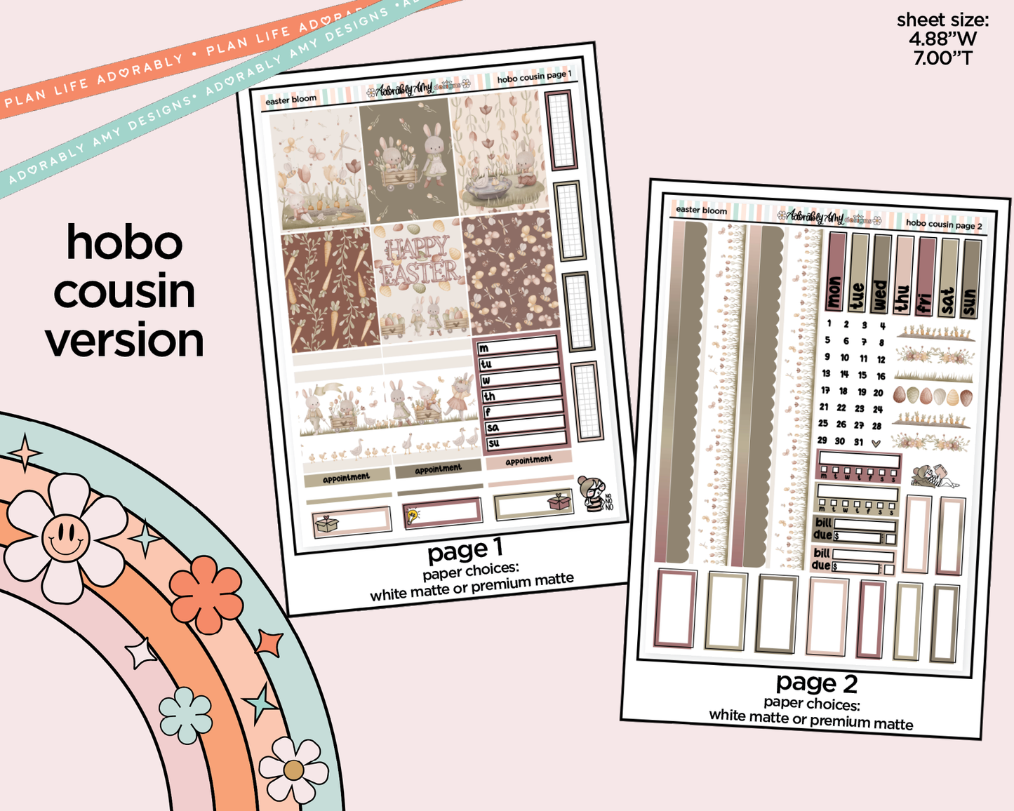 Hobonichi Cousin Weekly Easter Bloom Planner Sticker Kit for Hobo Cousin or Similar Planners
