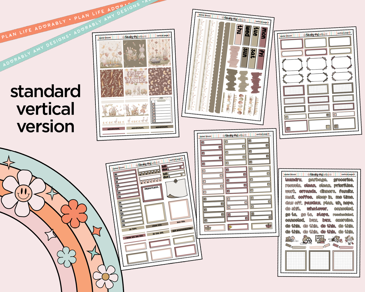 Vertical Easter Bloom Weekly Sticker Kit for Vertical Standard Size Planners or Insert