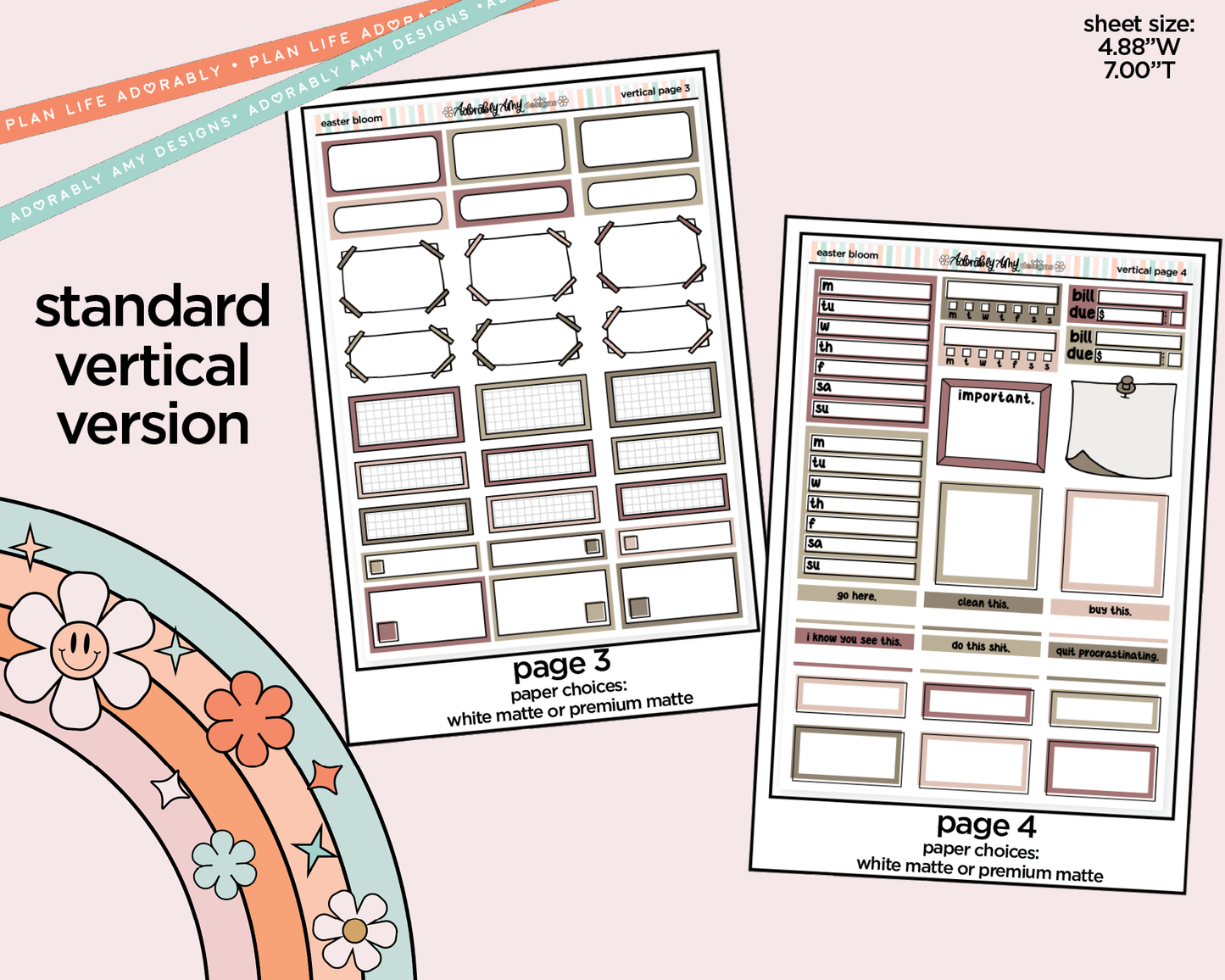 Vertical Easter Bloom Weekly Sticker Kit for Vertical Standard Size Planners or Insert