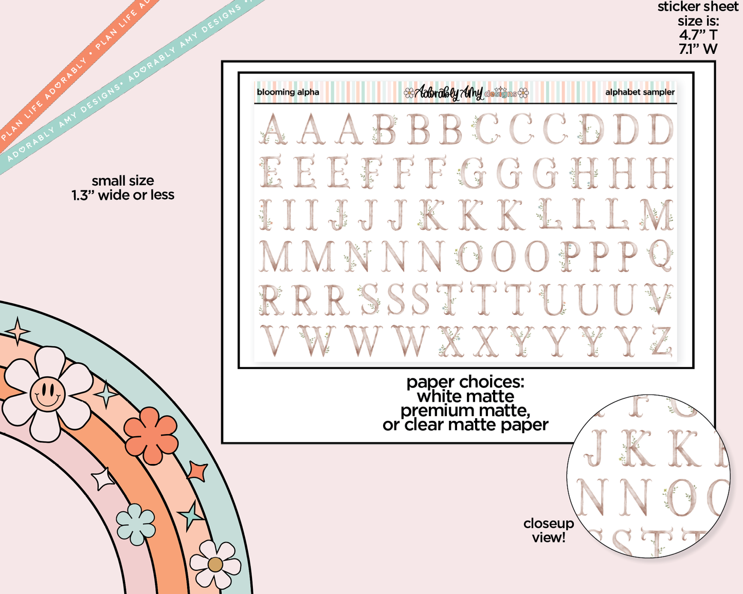 Blooming Alphabet Stickers Deco Typography Sampler Planner Stickers