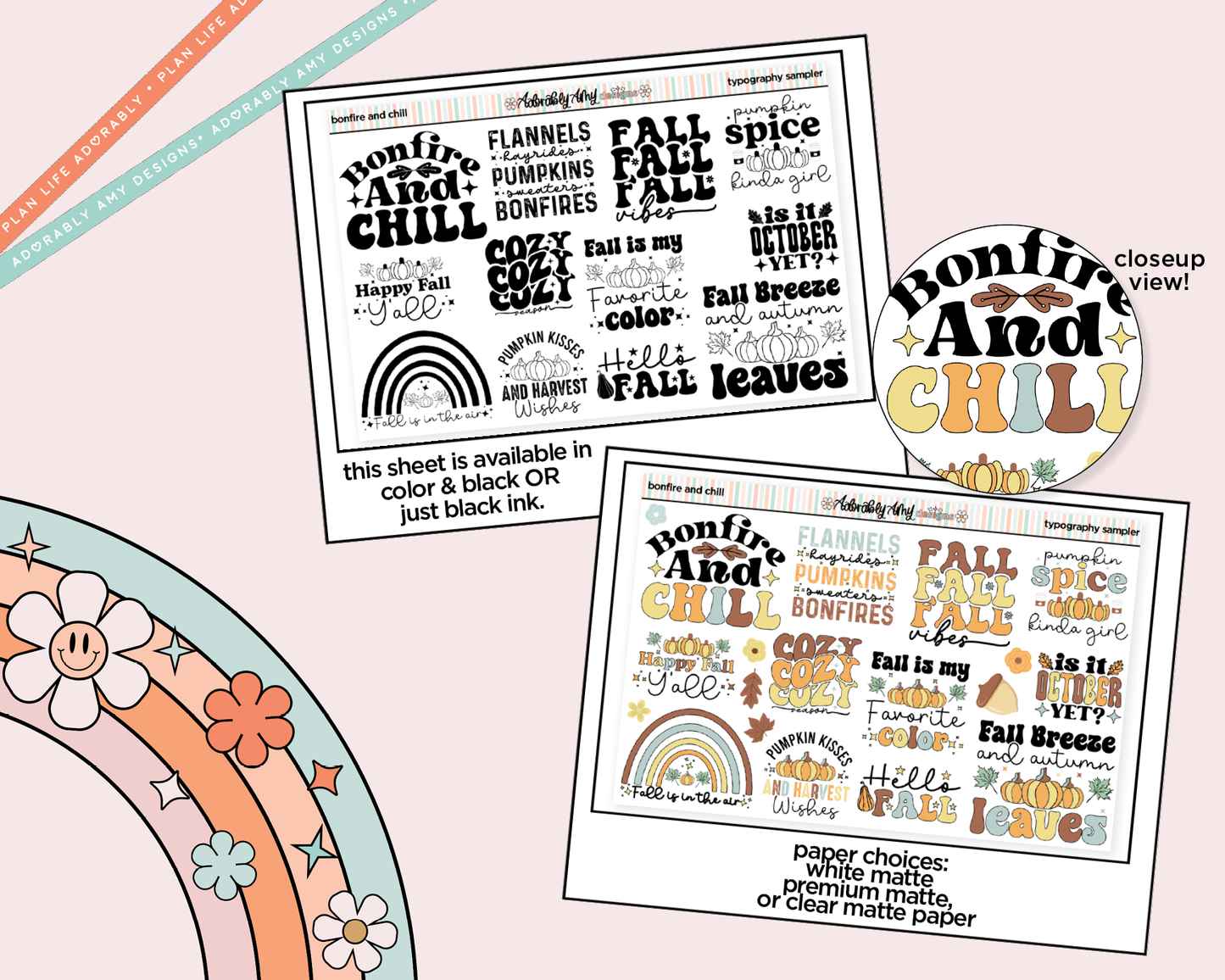 Bonfire and Chill Deco Typography Sampler Planner Stickers