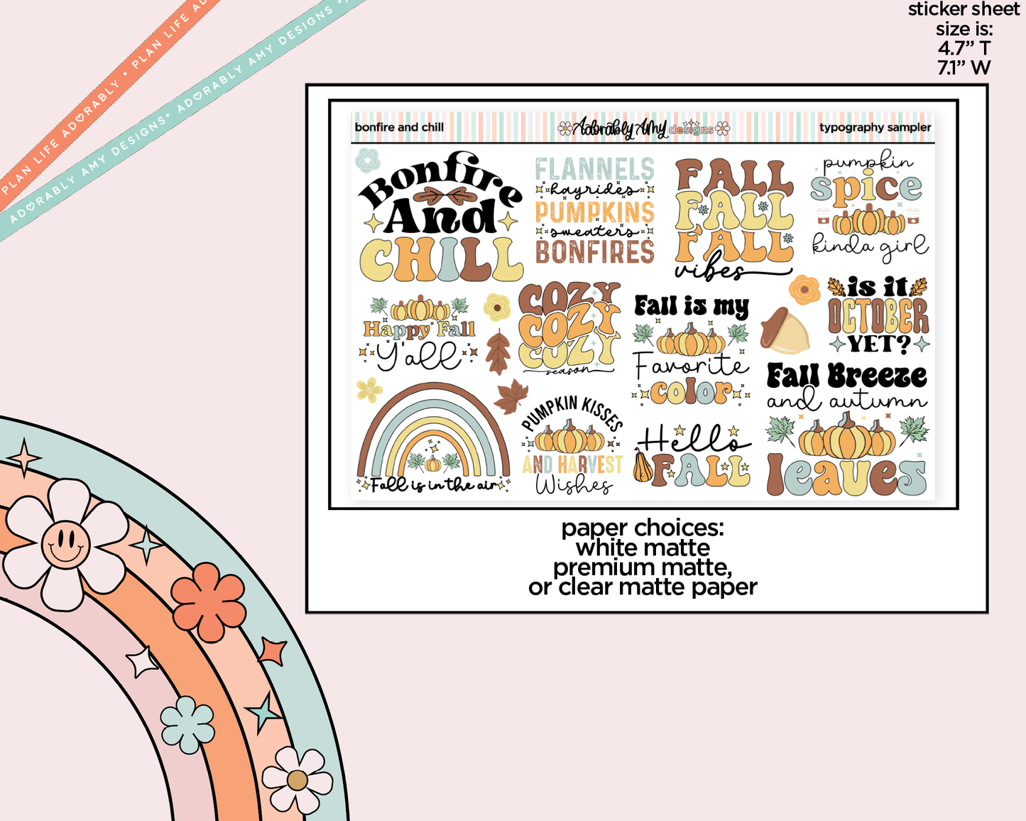 Bonfire and Chill Deco Typography Sampler Planner Stickers