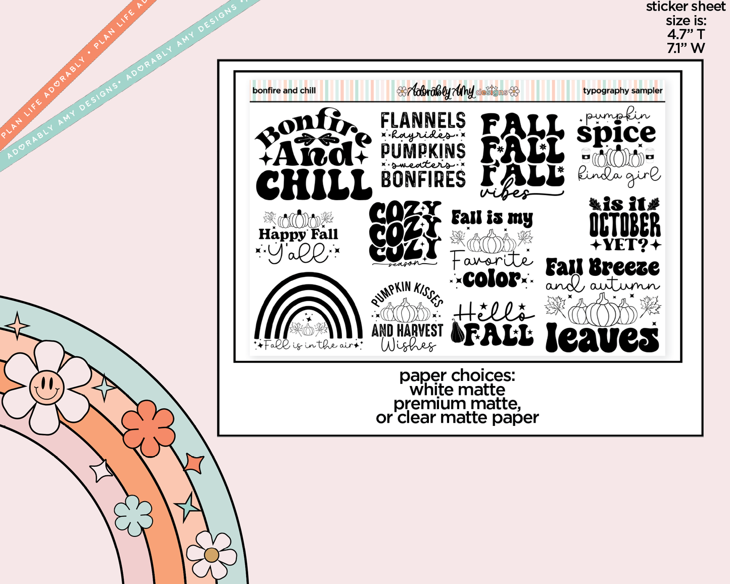 Bonfire and Chill Deco Typography Sampler Planner Stickers