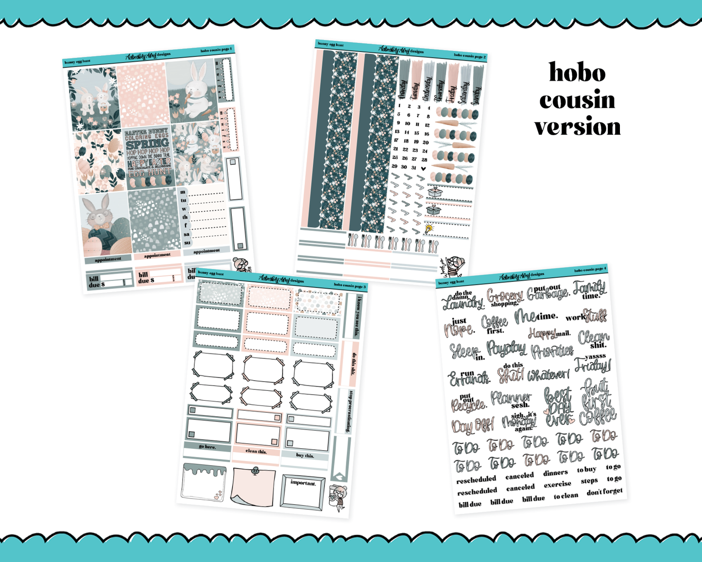 Hobonichi Cousin Weekly Bunny Egg Hunt Watercolor Planner Sticker Kit for Hobo Cousin or Similar Planners