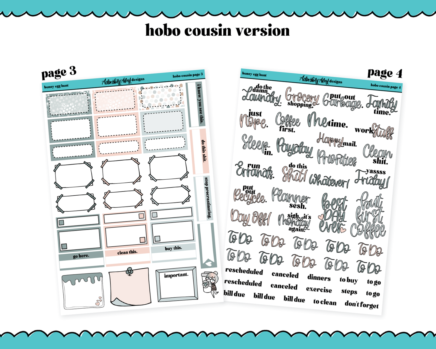 Hobonichi Cousin Weekly Bunny Egg Hunt Watercolor Planner Sticker Kit for Hobo Cousin or Similar Planners