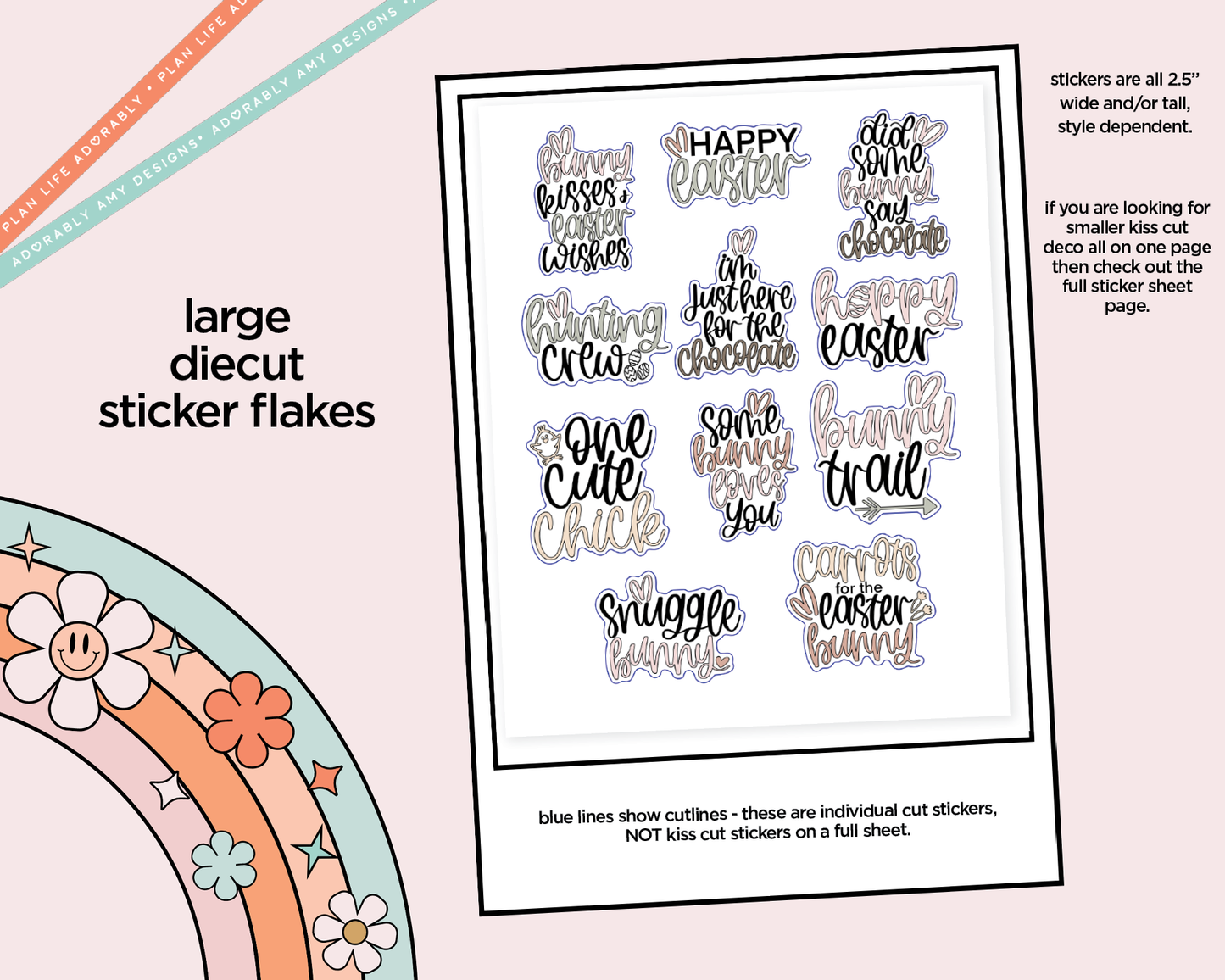 Bunny Kisses Deco Typography Sampler Planner Stickers - Adorably Amy Designs
