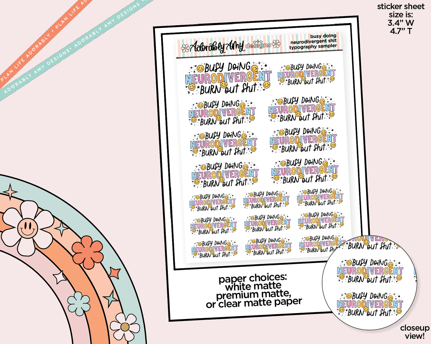 Busy Doing Neurodivergent Burn Out Shit Typography Sampler Planner Stickers for any Planner or Insert