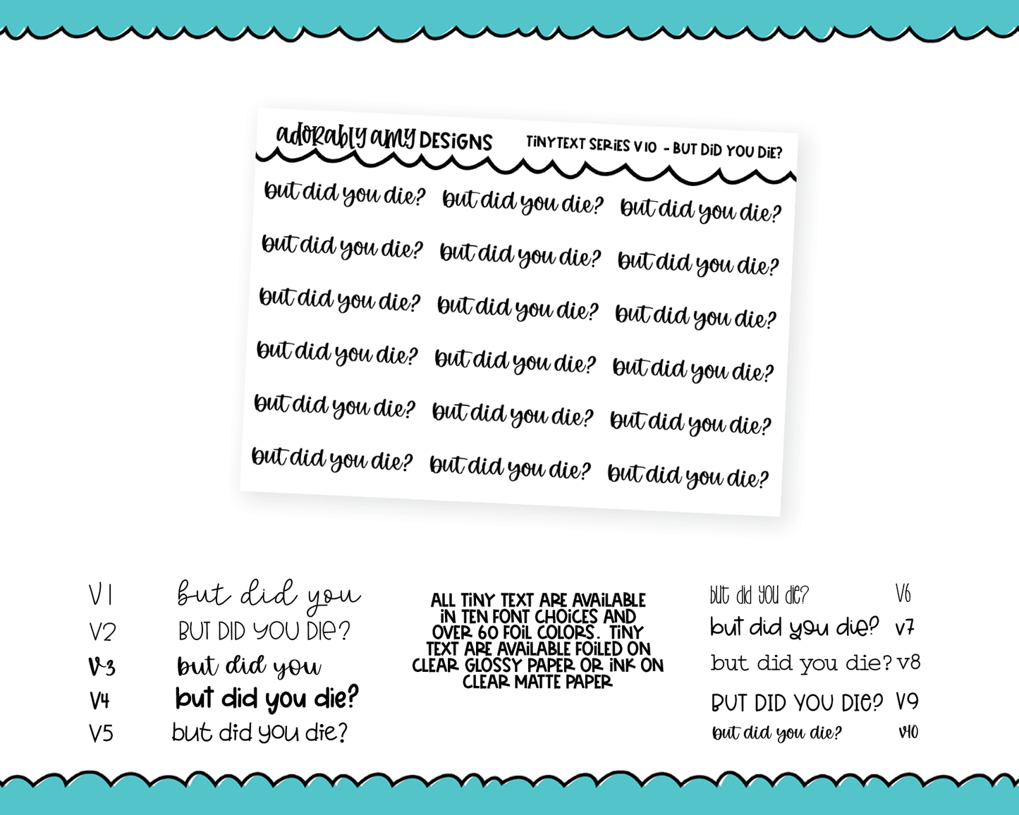 Foiled Tiny Text Series - But Did You Die? Checklist Size Planner Stickers for any Planner or Insert