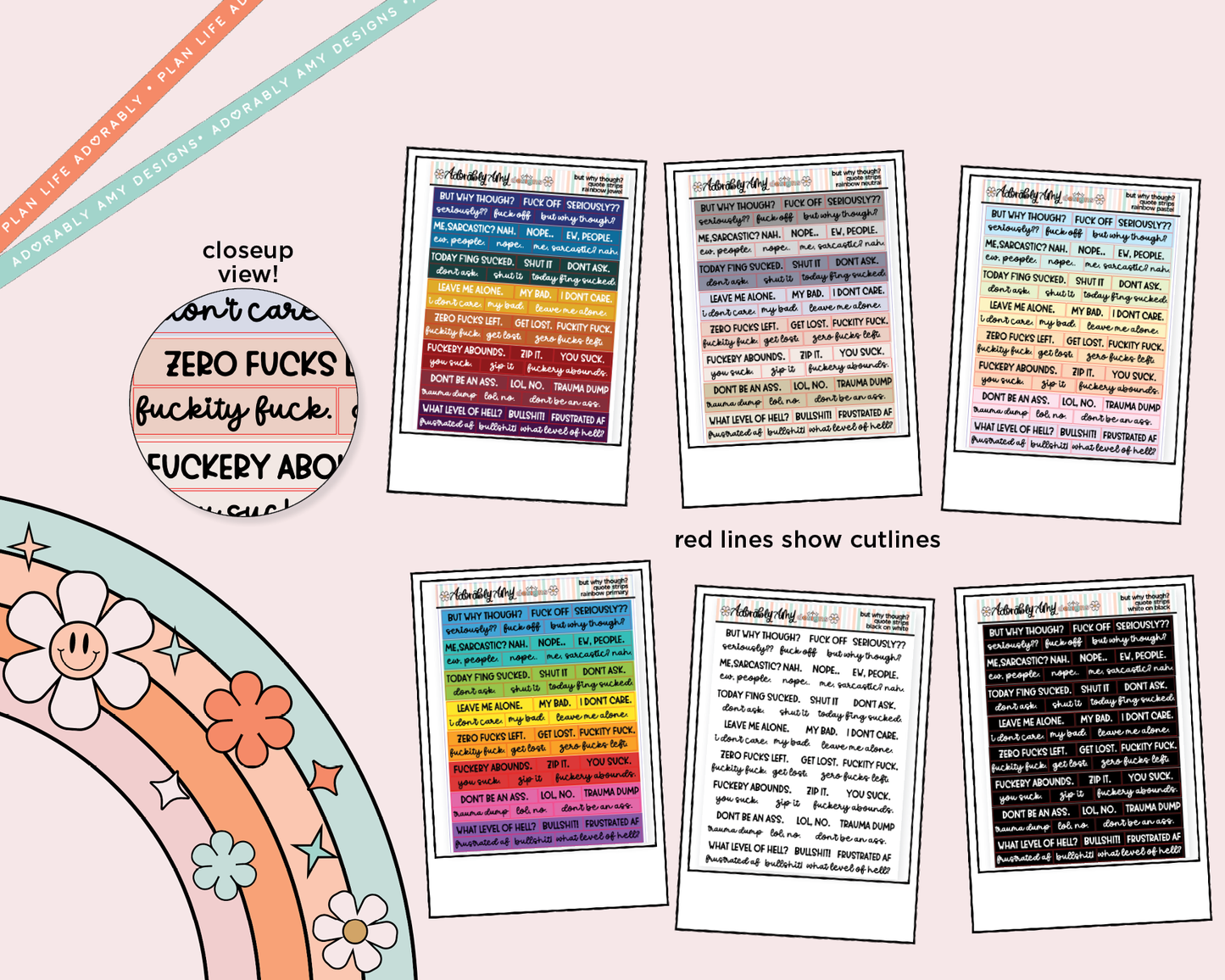 Rainbow, Black or White Quote Strips - But Why Though?