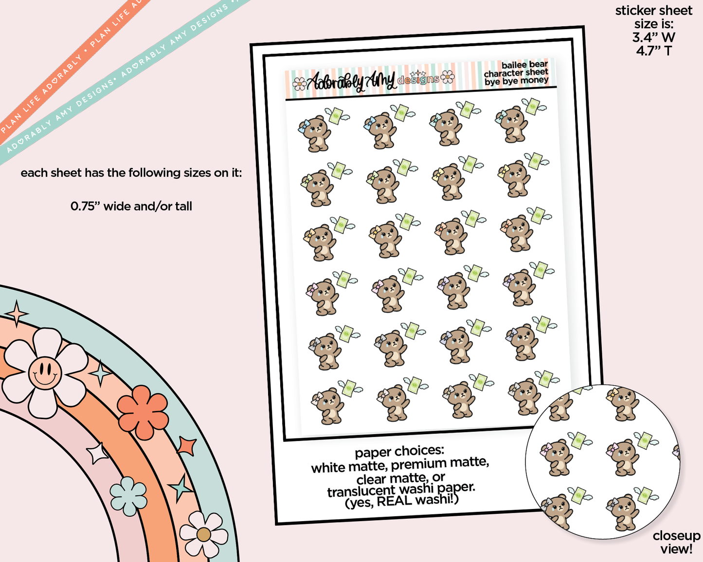 Bailee Bear Bye Bye Money Decoration Planner Stickers