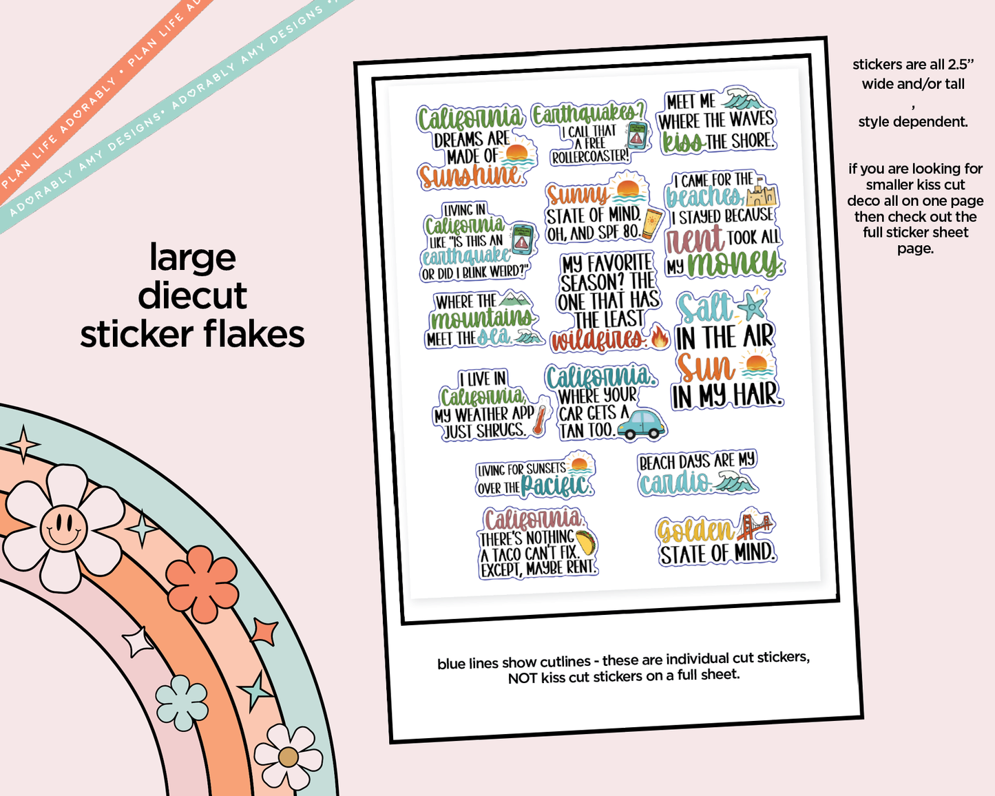 California Dreams are Made of Sunshine Deco Typography Sampler Planner Stickers