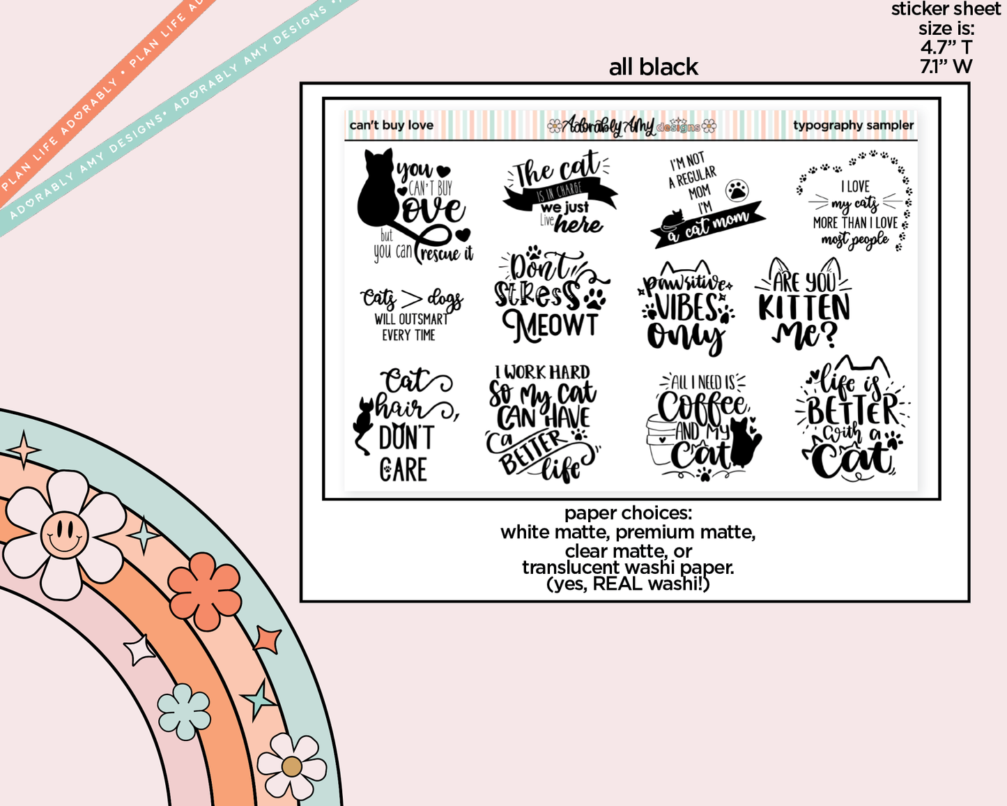 Can't Buy Love - But You Can Rescue It Deco Typography Sampler Planner Stickers