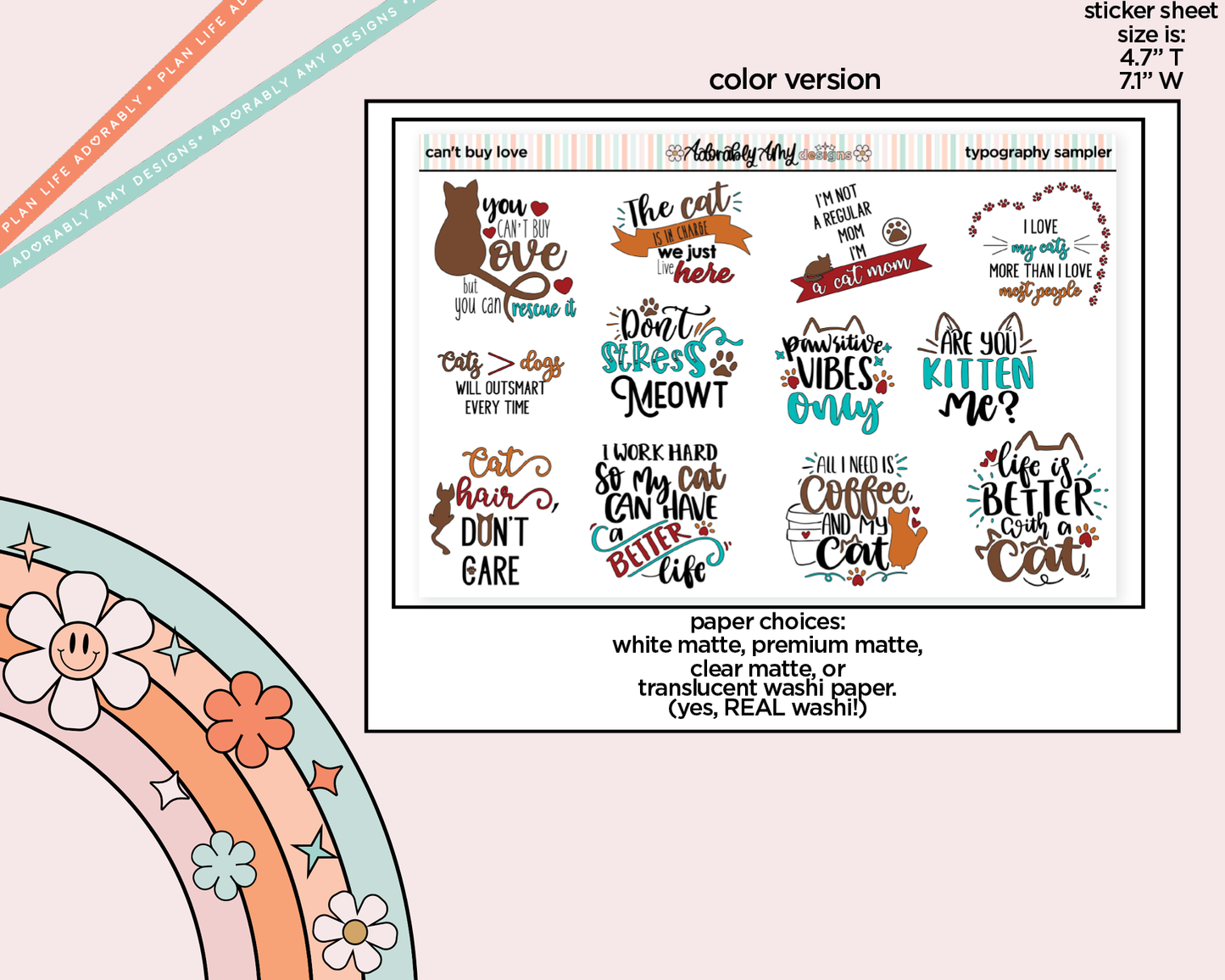 Can't Buy Love - But You Can Rescue It Deco Typography Sampler Planner Stickers