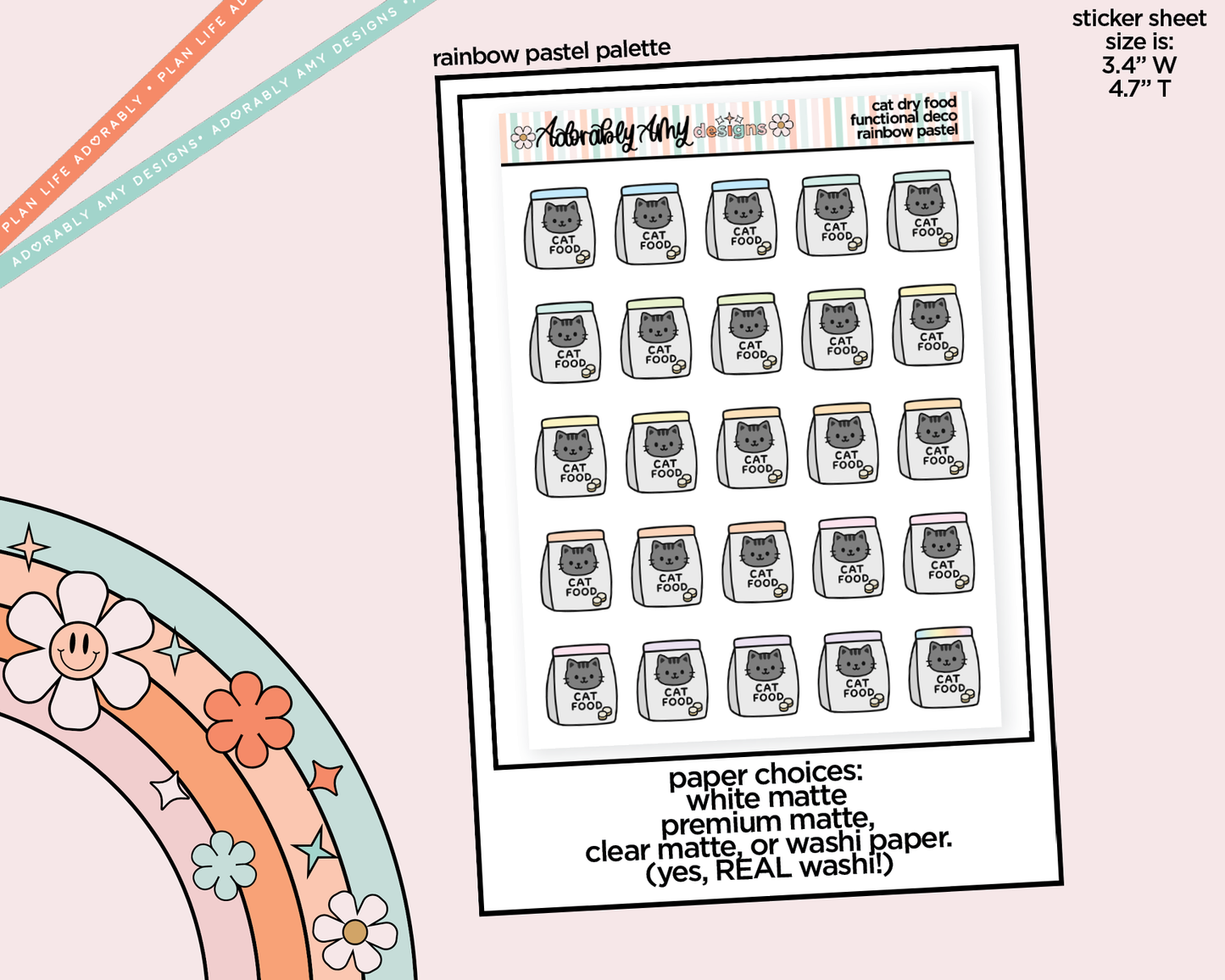 Rainbow Cat Food Dry Doodled Icon Stickers