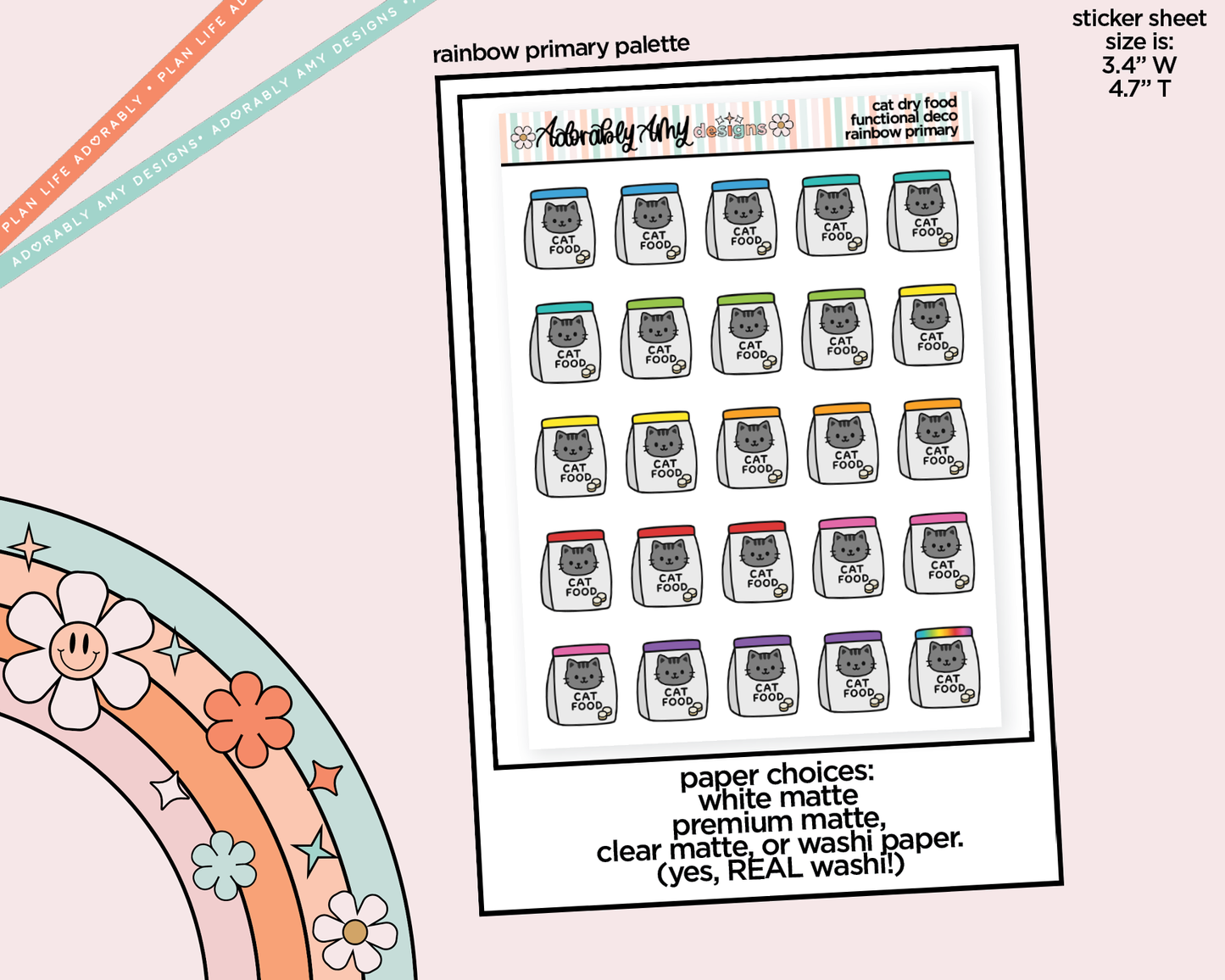 Rainbow Cat Food Dry Doodled Icon Stickers