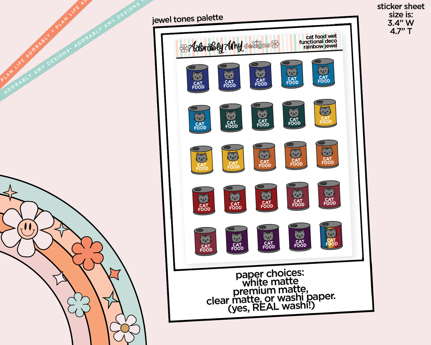 Rainbow Cat Food Wet Doodled Icon Stickers