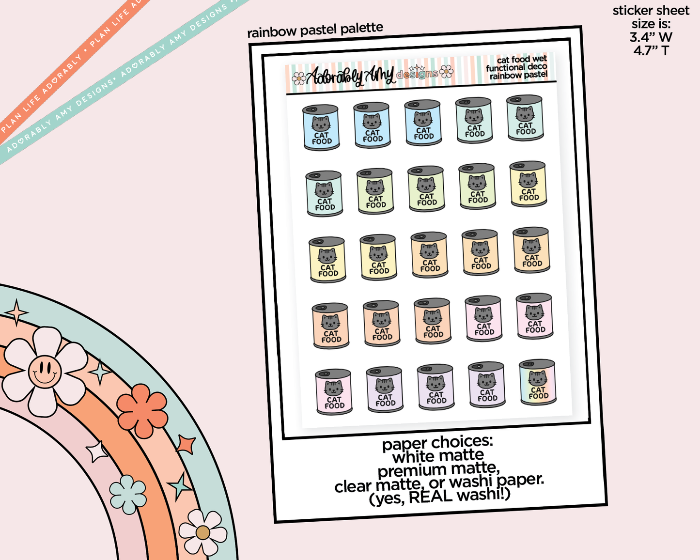Rainbow Cat Food Wet Doodled Icon Stickers