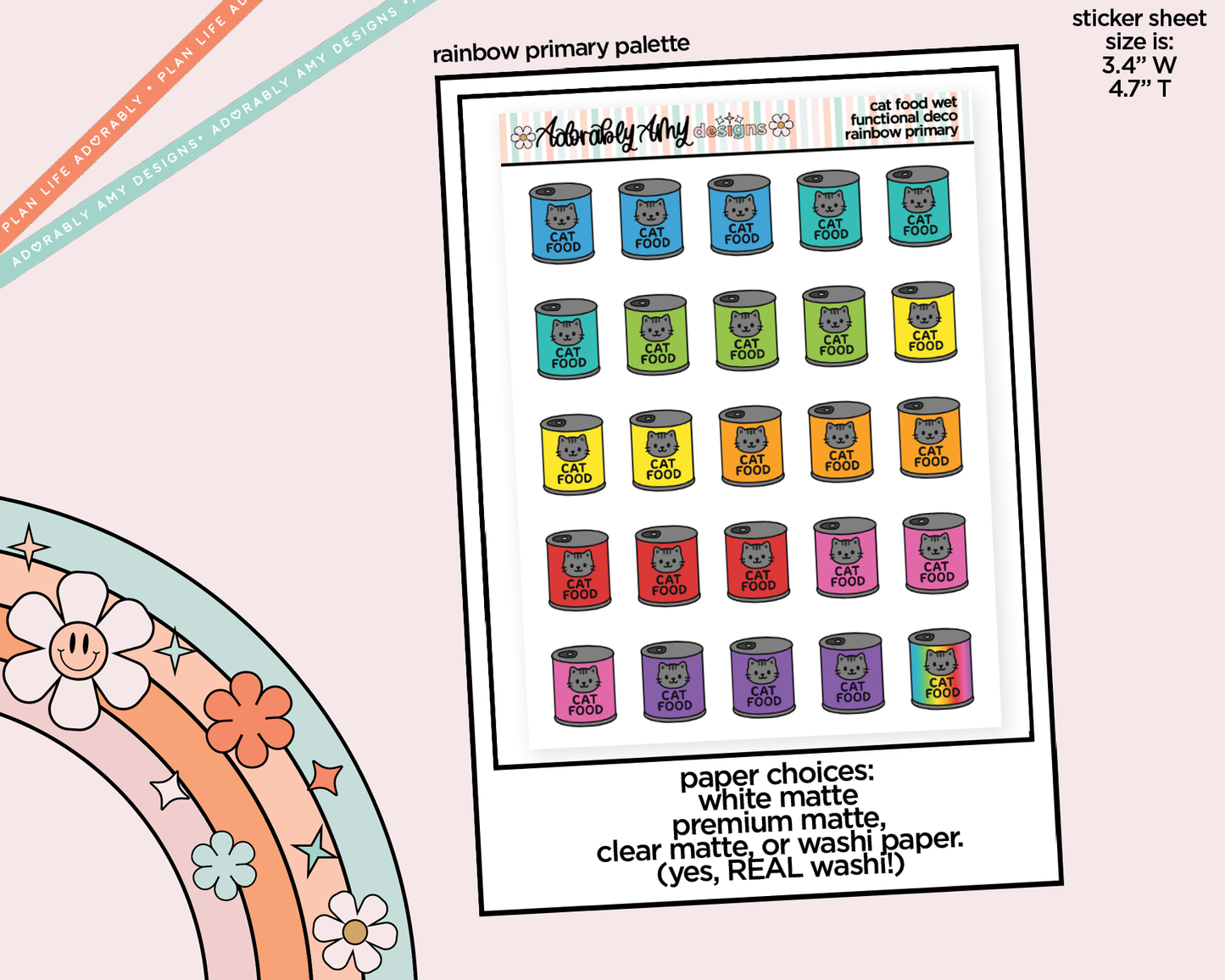 Rainbow Cat Food Wet Doodled Icon Stickers
