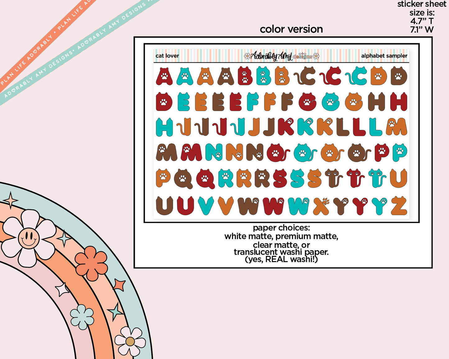 Cat Lover Alphabet Stickers Deco Typography Sampler Planner Stickers