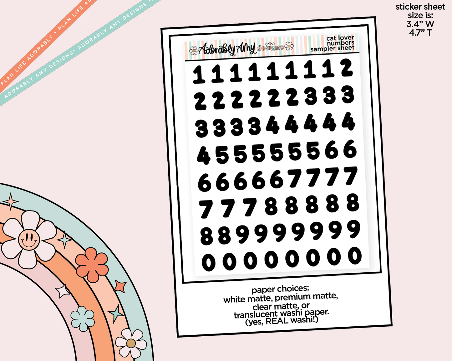 Cat Lover Number Stickers Deco Typography Sampler Planner Stickers